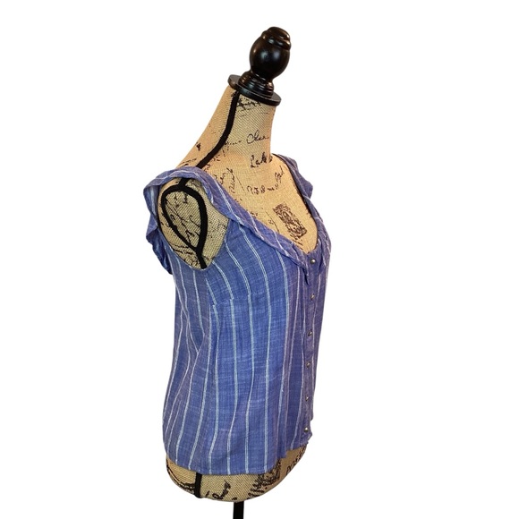 SEZANE Button Up Front Ruffled Striped Tank Top - Picture 6 of 12